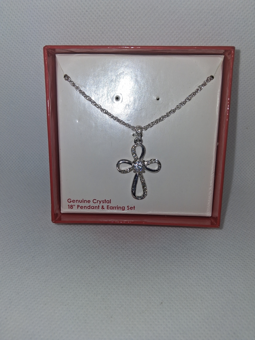 Genuine Crystal Silver Cross Pendant Necklace - 18"